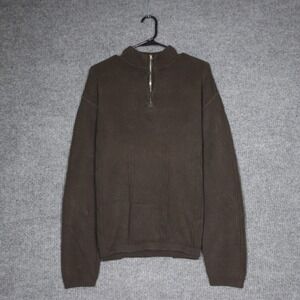 Alex Cannon‎ Mens Brown 1/4 Zip Sweater Size L Cotton Blend Elbow Patches